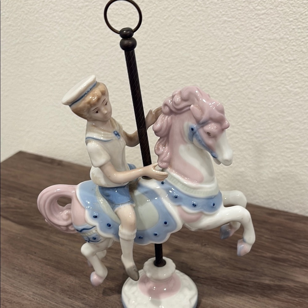 Paul Sebastian Porcelain Carousel Horse Figurine - Pink and Blue